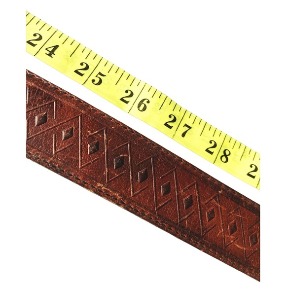 Brown Full Grain Oil Tan Leather Belt Diamond Design Size 36 B46 - Picture 3 of 5